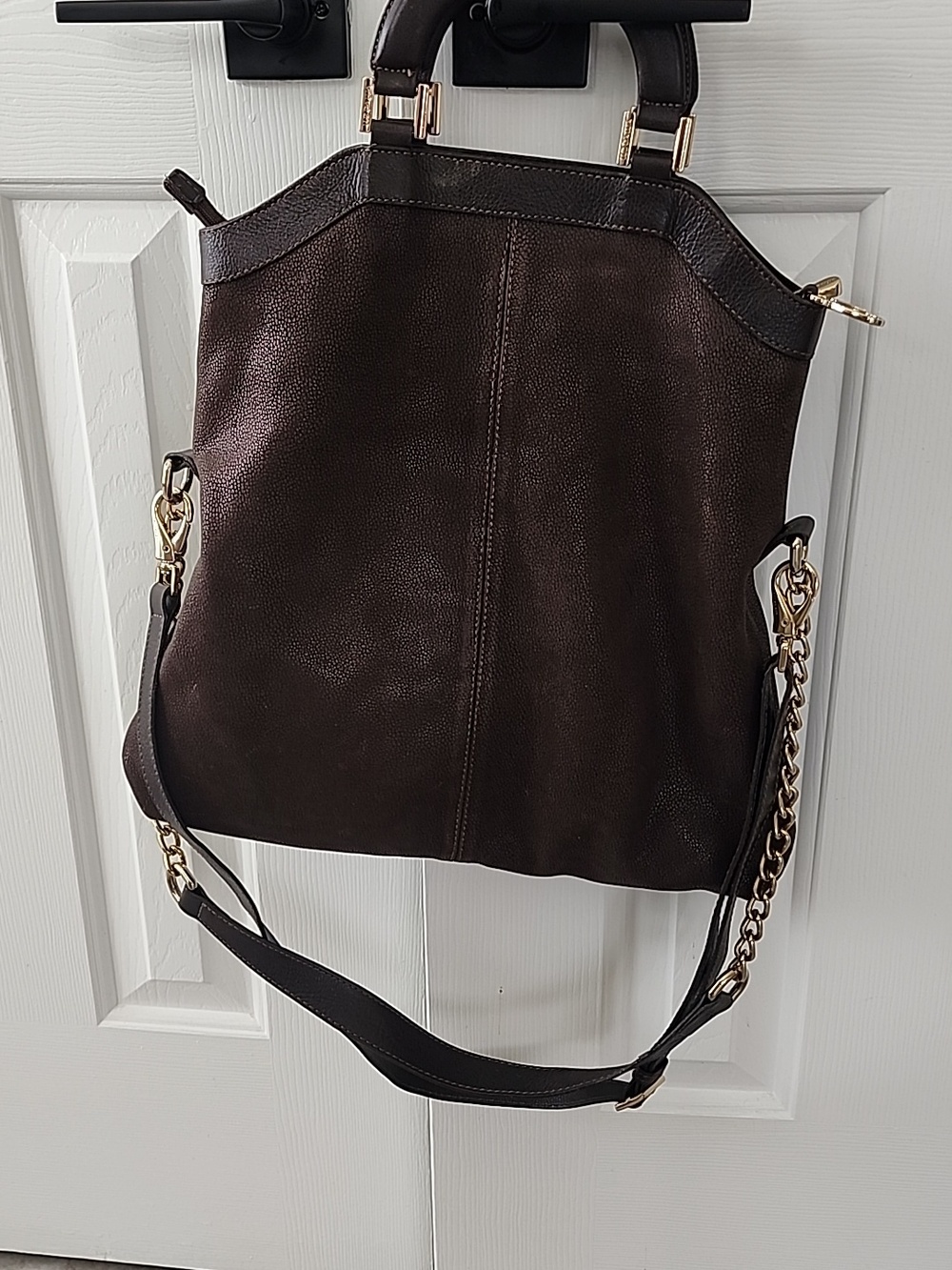 LUZ DA LUA PEBBLED REAL LEATHER STUNNING ROSE LINING EUC HANDBAG
